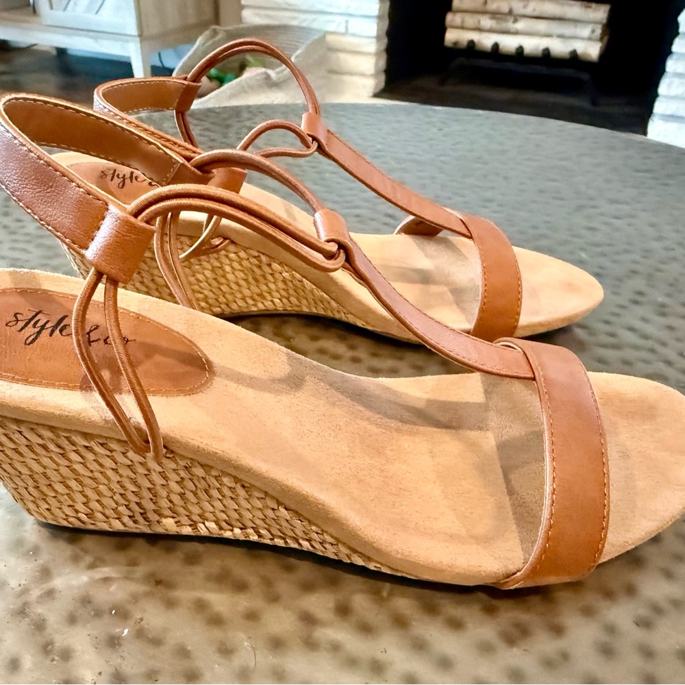 Style & Co. Tan Wedge Sandals with Ankle Straps